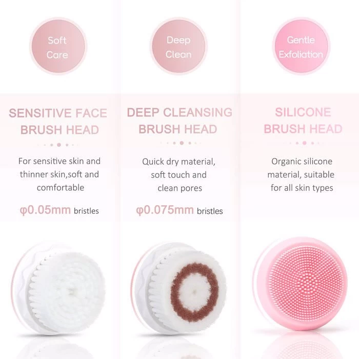 Facial Cleansing Brush 4 Modes Face Cleansing Brush With 3 Replacement Brush Heads-Pink 2 Facial Cleansing Brush 4 Modes Face Cleansing Brush With 3 Replacement Brush Heads-Pink - Image 2