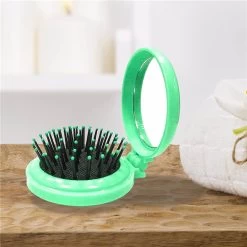 2Pcs Round Folding Travel Pocket Hair Brush Mini Hair Comb With Makeup Mirror Blue Green -Beauty Products Store 1dcfb433ac1e34af242c0d6fe78f85f7