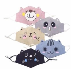 Catzon 5 Pcs Kid's Soft Cotton Dustproof Material Unisex Washable And Reusable Mask-Animal
