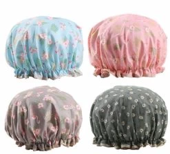 Double Layers Bath Hat For Women Reusable Waterproof Bonnet 4 Pack-C