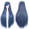 New 80cm Straight Sleek Long Full Hair Wigs W Side Bangs Cosplay Costume Womens - Dusty Blue