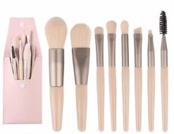 Beakey 8Pcs Mini Makeup Brush Set Foundation Brush With PU Bag-Apricot