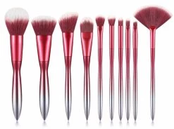 Beakey 10Pcs Makeup Brush Set Gradient Handle Blush Eyeshadow Brush-Red