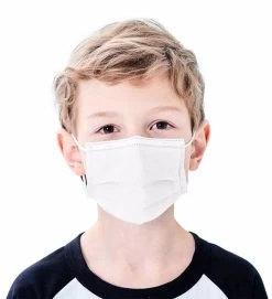 Catzon 50 PCS Kids Disposable Face Mesks For Children 3 Ply Adjustable Solid Color Mask-White