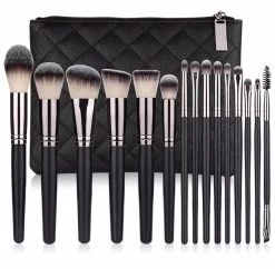 Beakey 15 Pcs Professional Makeup Brushes Synthetic Brush Set With PU Bag-Gun Color
