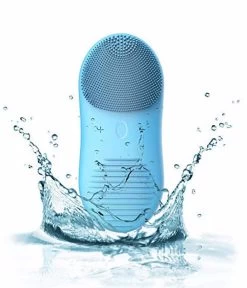 Facial Cleansing Brush Ultra Hygienic Soft Silicone Waterproof Sonic Vibrating Brush-Sky Blue-