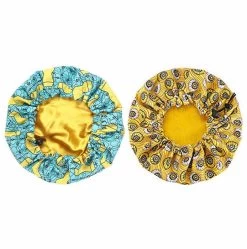 2 Pieces Printing Night Hats Kids 26cm Satin Bonnet Adjustable Sleeping Cap-A