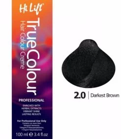 Hi Lift True Colour Permanent Hair Color Cream 2.0 Darkest Brown 100ml - 2.0 Darkest Brown
