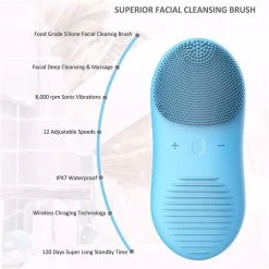 Facial Cleansing Brush Ultra Hygienic Soft Silicone Waterproof Sonic Vibrating Brush-Sky Blue- -Beauty Products Store bd2bf2beecfd2fcce5a47f1c43b8ea52