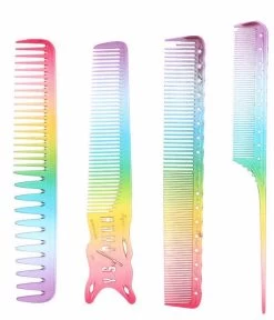 4Pcs Rainbow Hairdressing Comb Professional Heat Resistant Salon Barber Styling Cutting Tools Comb